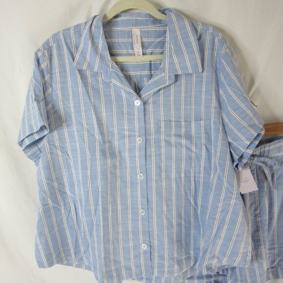 Auden Pajama Set Blue White Striped Shorts Button Down Short Sleeve Size XXL NWT - Picture 3 of 14